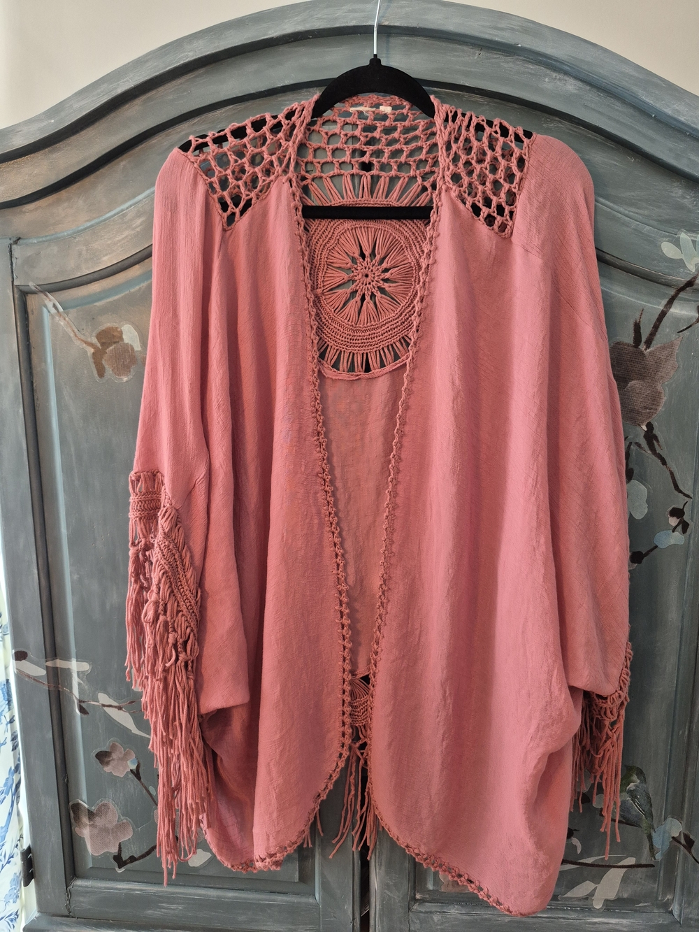 Women's Crochet-Detail Open Front Cardigan - Dusty Rose